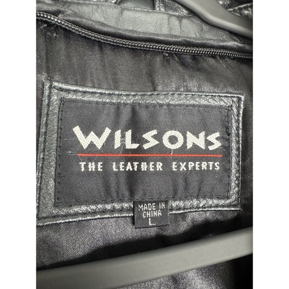 Vintage Wilsons Black Leather Jacket Mens Large L Field Overcoat 90s Y2K Read - Picture 2 of 11